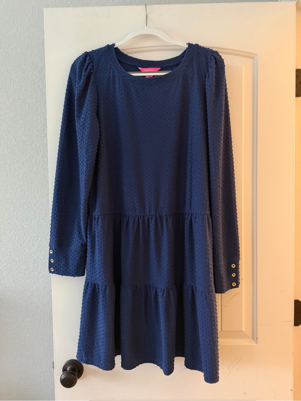 Lilly Pulitzer Girls' Navy Long-Sleeve Tiered Dress